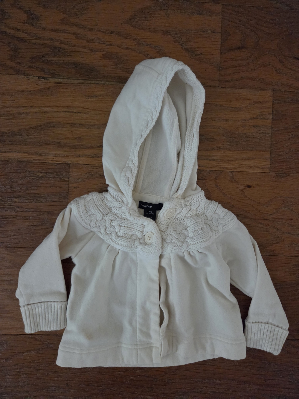 GAP Cream Hooded Knit-Trim Cardigan Vintage 3-6 Mo